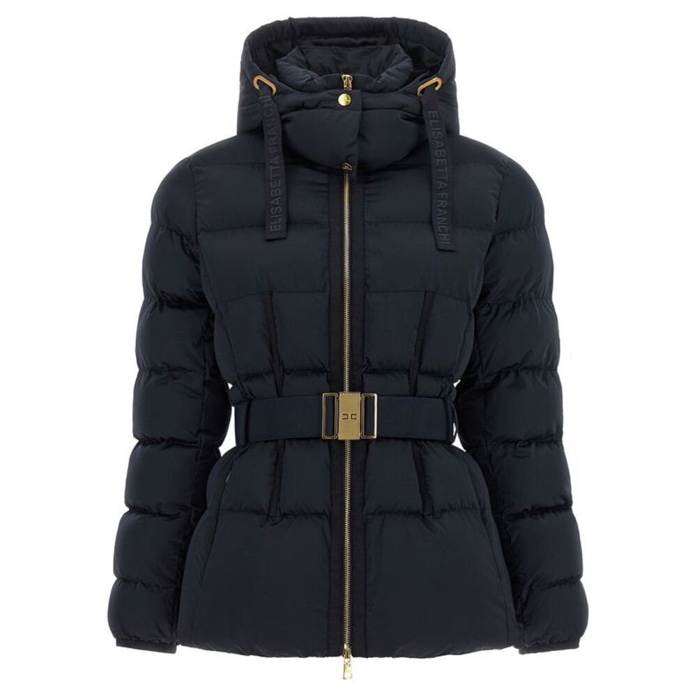 Elisabetta Franchi Women Belted Down Jacket With Logo Buckle